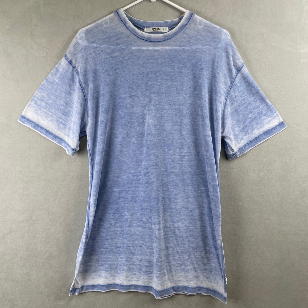 EPTM Men Blue White Burnout Acid Wash Distressed Short Sleeve T-Shirt M USA Made